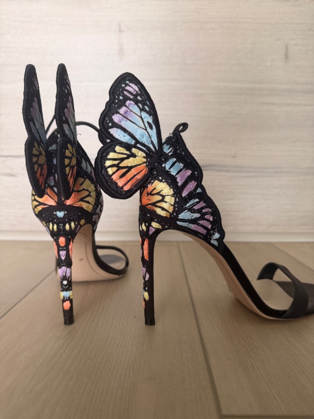 Sophia Webster Chiara Embroidered Satin & Leather Butterfly Sandals 38 - Picture 5 of 7